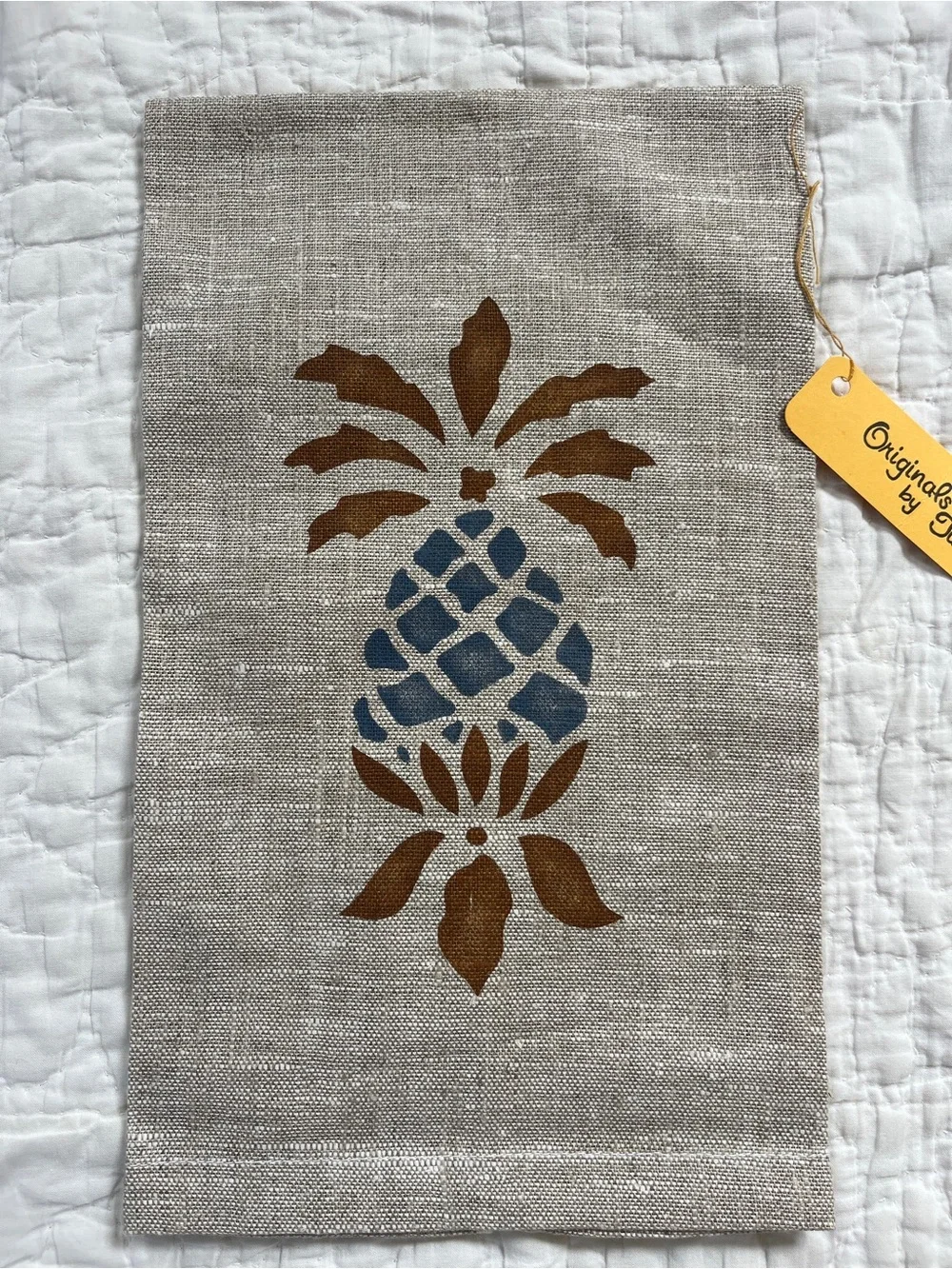 NWT Vtg Linen Kitchen Tea Towel Fingertip Farmhouse Stencil Lace Pineapple Goose